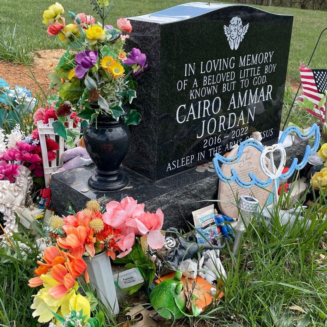The headstone for 5-year-old Cairo Jordan, who was found dead in a suitcase